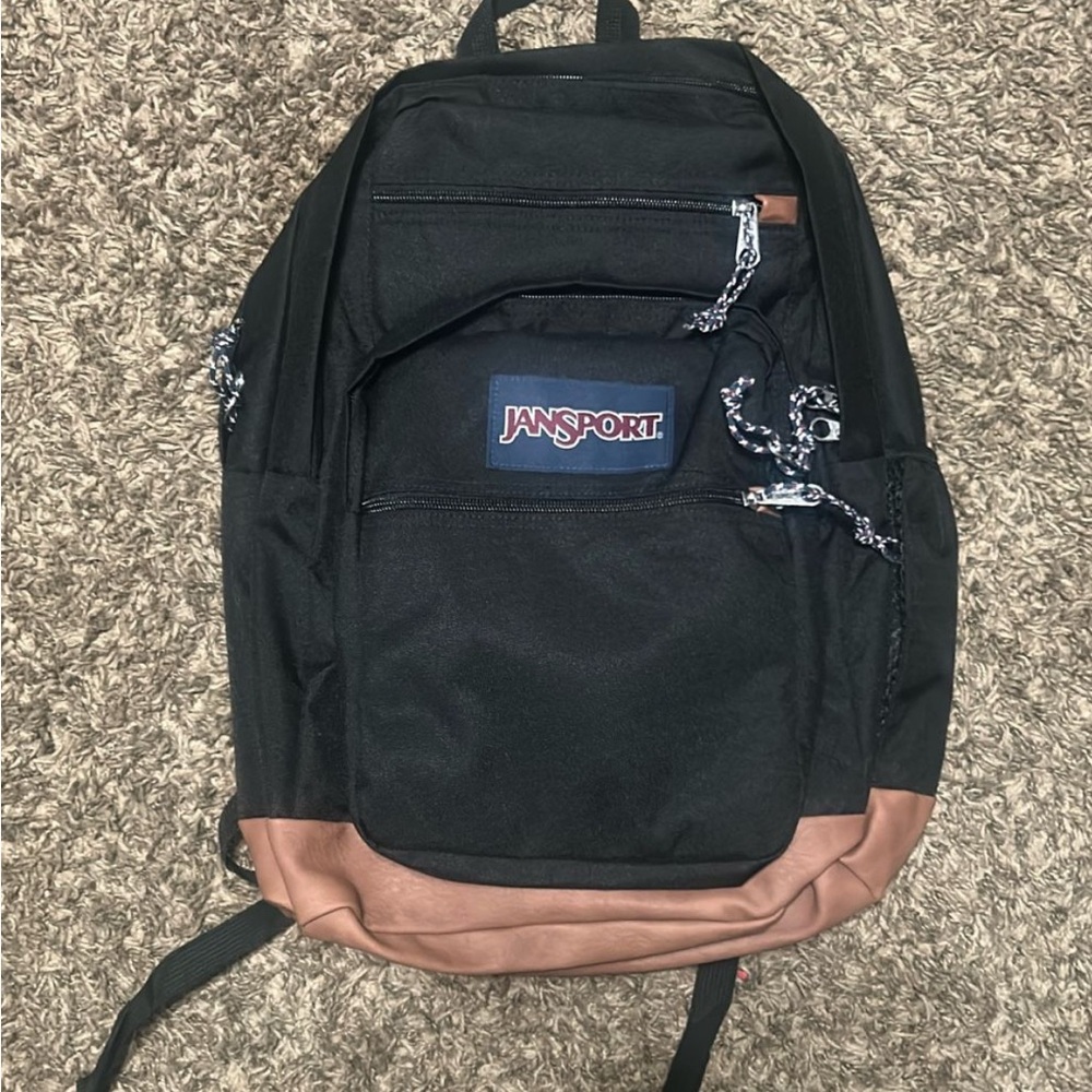JanSport Black and Brown Backpack with Suede Accents